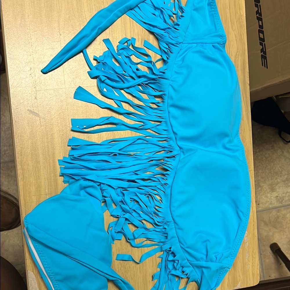 Fringe Bikini Top in Vibrant Blue